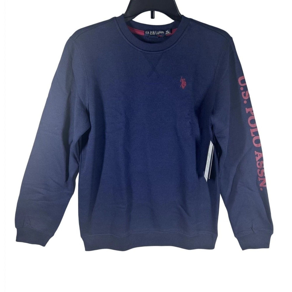 U.S. Polo Assn. Sweatshirt Crewneck Boys XL Navy Blue Fleece Pullover NWT